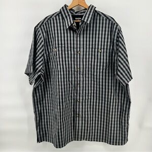KingSize Shirt Mens 2XL Black Gray Striped Button Up Short Sleeve Big & Tall